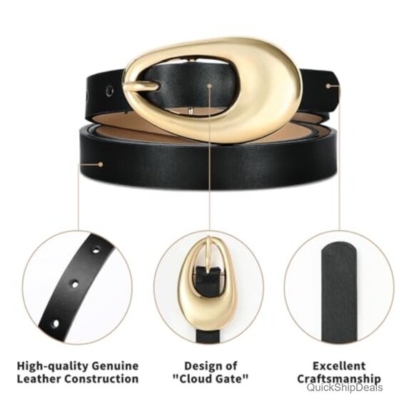 Genuine Leather Belt With Gold Metal Buckle Luxury Casual Fashion